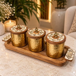 طقم بهارات خشب+صنية هندي