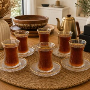 طقم استكانات شاي حز ذهبي